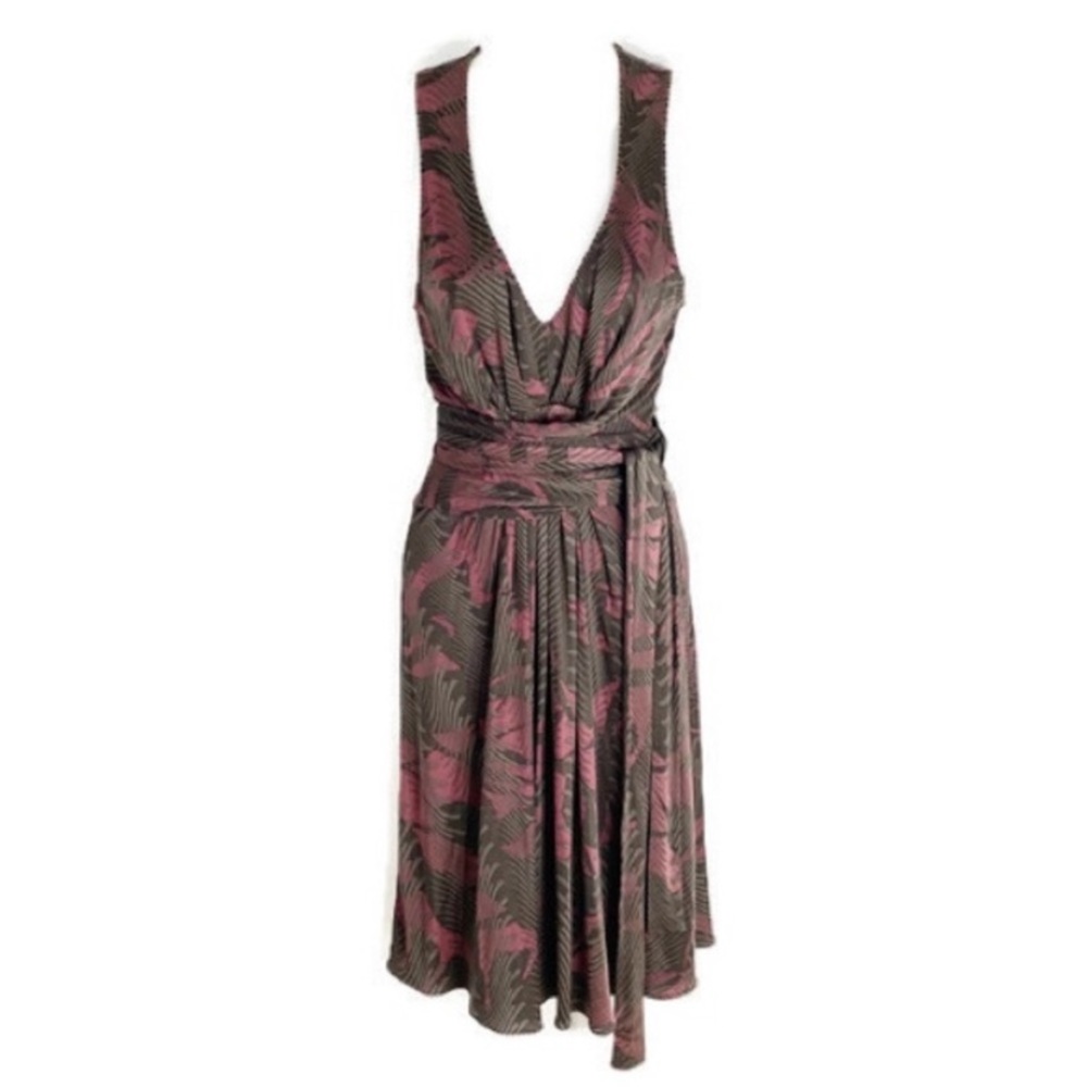Elie Tahari brown pink silk faux wrap dress M